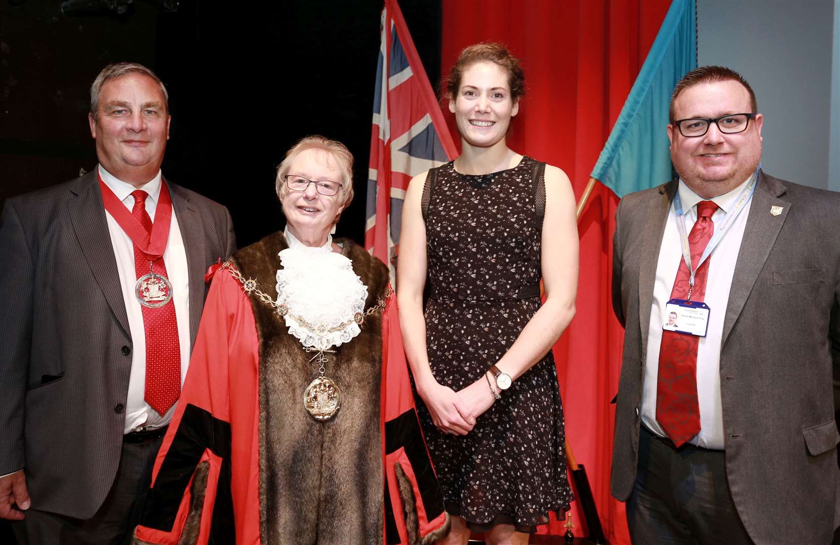 From left: Gravesham council leader John Burden, Mayor Cllr Lyn Milner, Olympian Kate French and Cllr Shane Mochrie-Cox at last year's Gravesham Civic Awards 2021. Pictures Phil Lee/Gravesham council