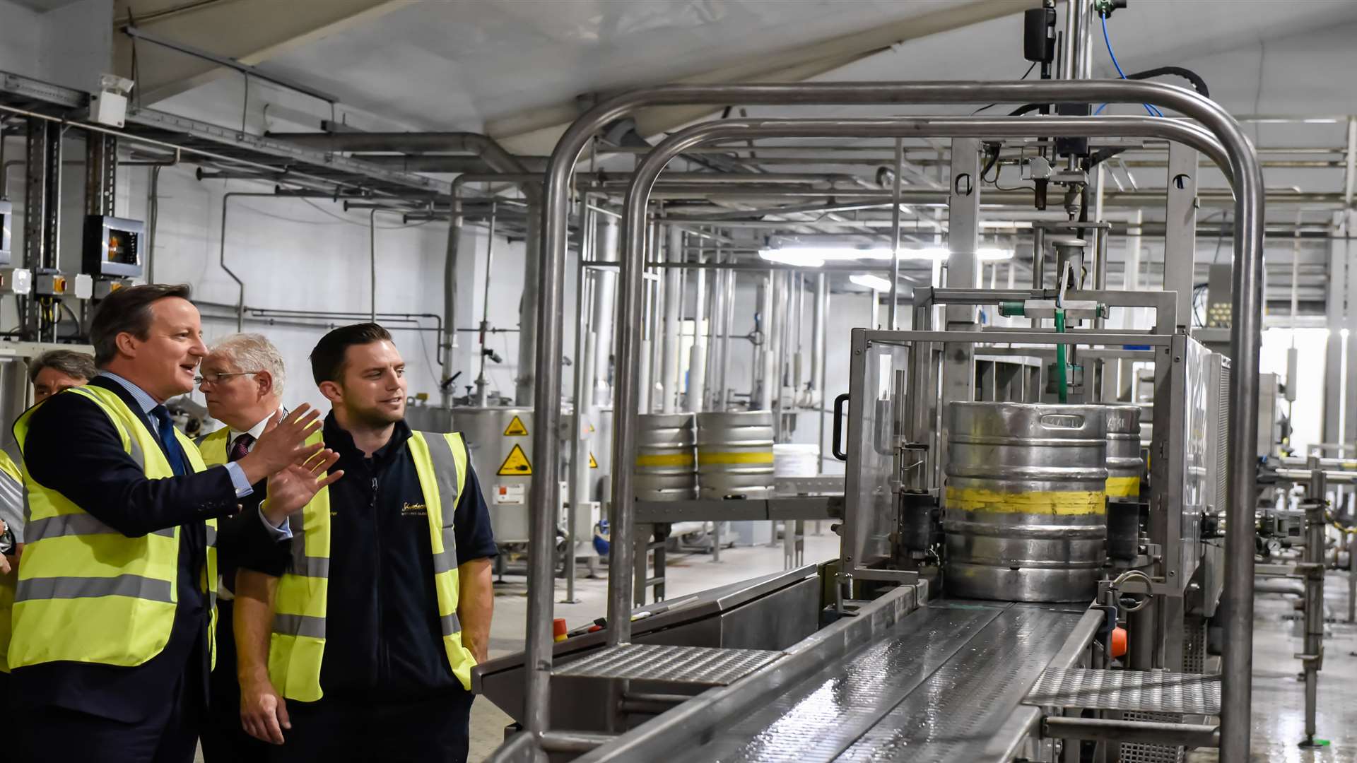 Prime Minister David Cameron visits the Shepherd Neame Brewery in Faversham.