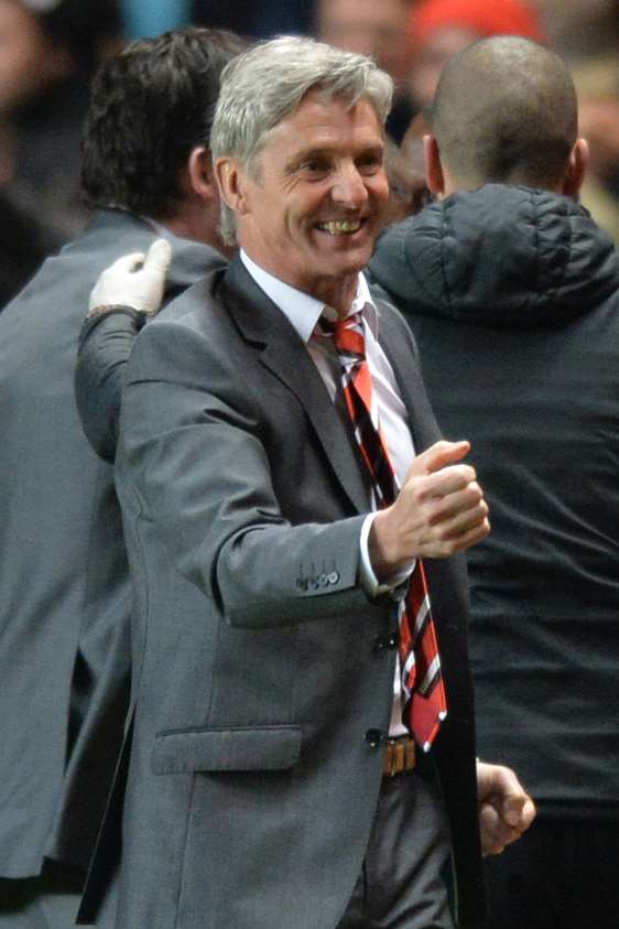 New Charlton boss Jose Riga celebrates the winner. Picture: Keith Gillard