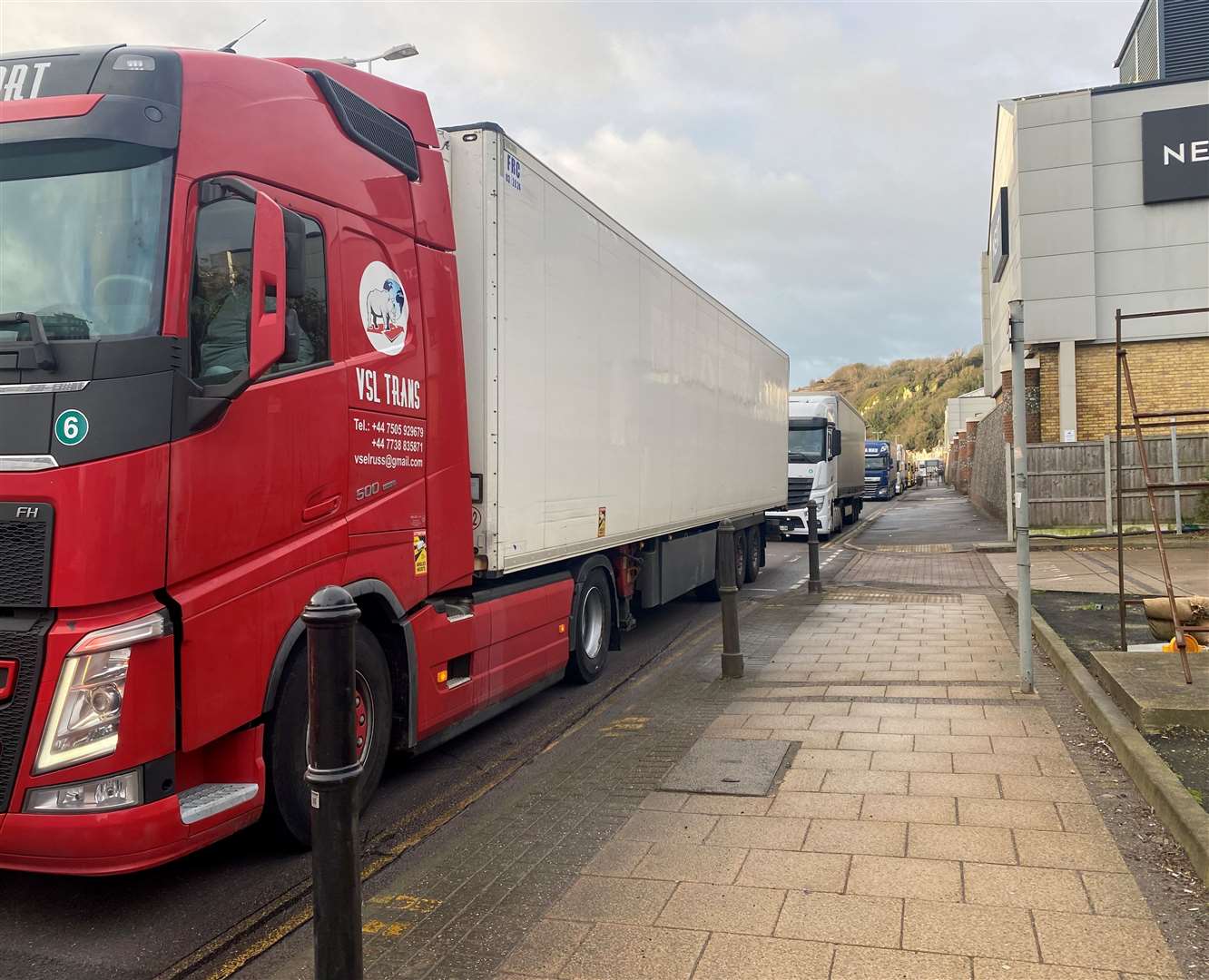 Queues on the A20 in Dover as lorry drivers wait to get the port