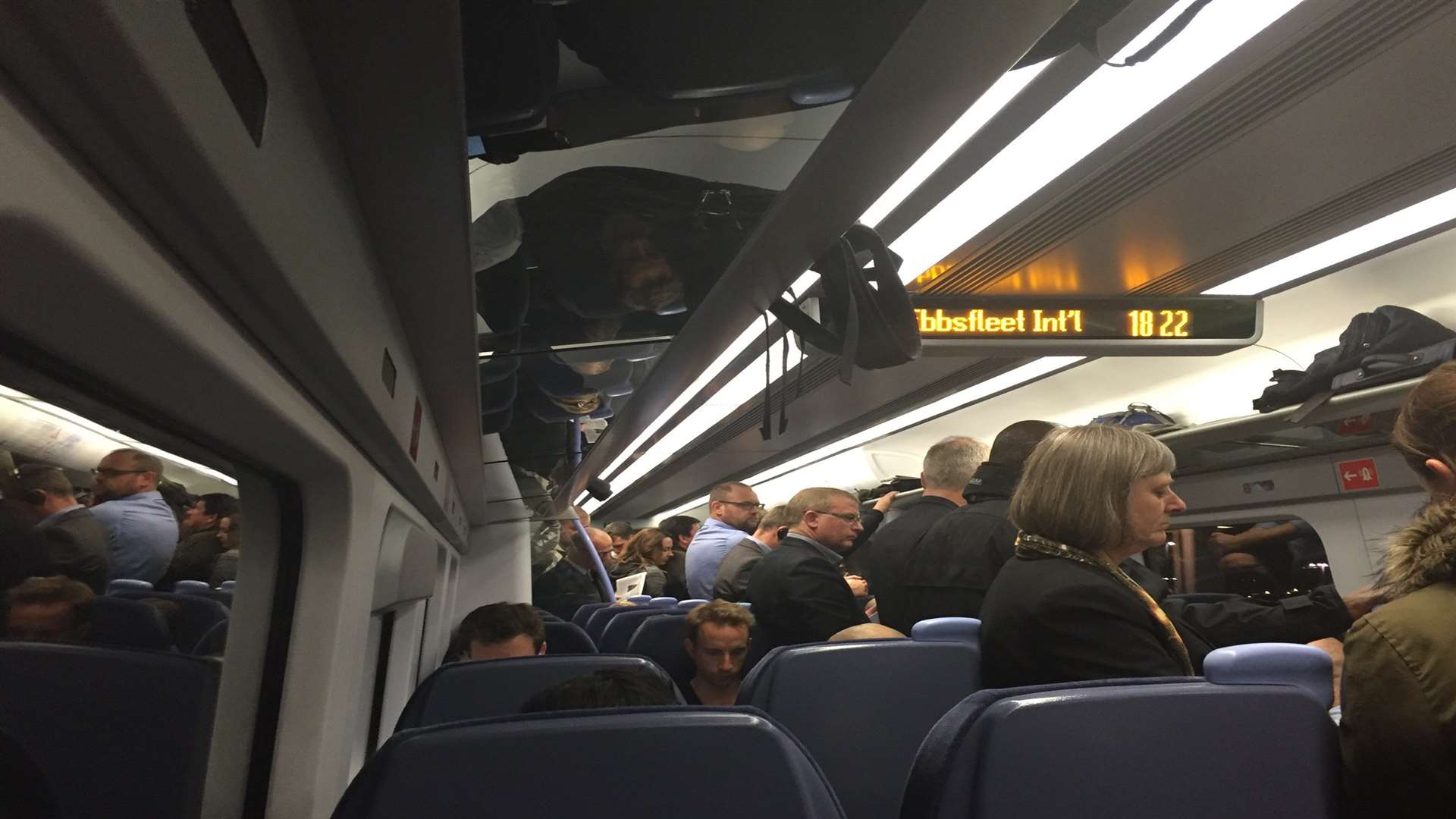 An overcrowded commuter service this evening. Picture: Simon Gray
