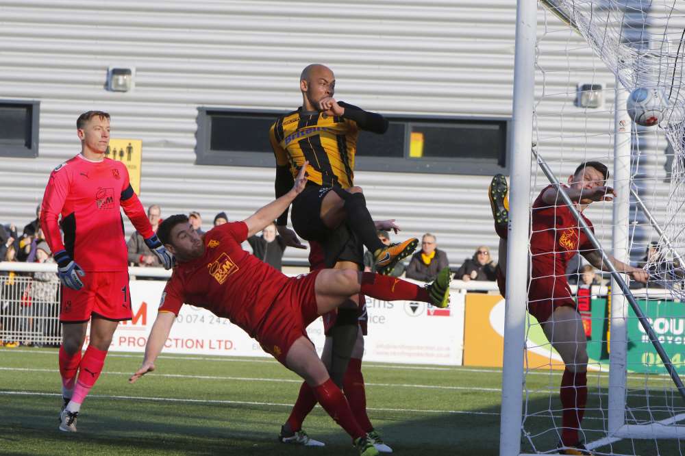 Alex Finney gives Maidstone the lead Picture: Andy Jones