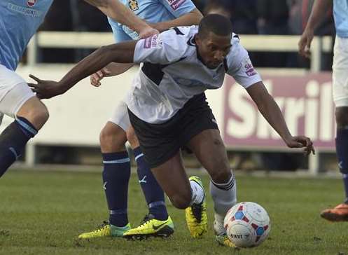 Tyrone Sterling in action for Dartford (white) against Cambridge United. Picture: Andy Payton