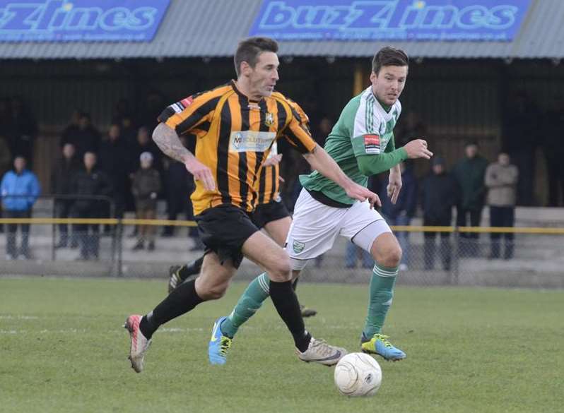 Paul Booth in action for Folkestone against Leatherhead Picture: Gary Browne