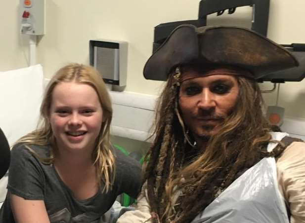 Jessica Marr-Henderson with Johnny Depp, dressed as Captain Jack Sparrow