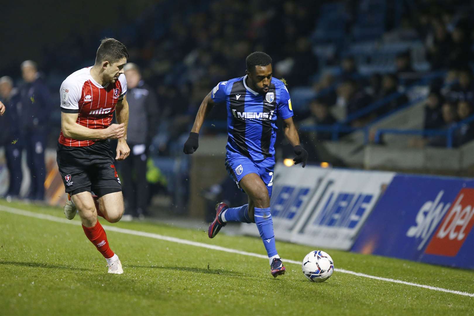 Mustapha Carayol in action on Tuesday night against Cheltenham Picture: Andy Jones