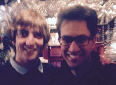 Labour leader Ed Miliband pictured with James Stiles in the Kings Head in Deal