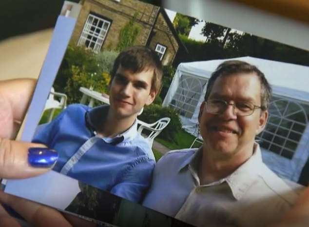 BBC Three documentary How Police Missed the Grindr Killer showed Mandy Pearson looking at pictures of her late stepson Daniel Whitworth and his dad Adam. Picture: BBC