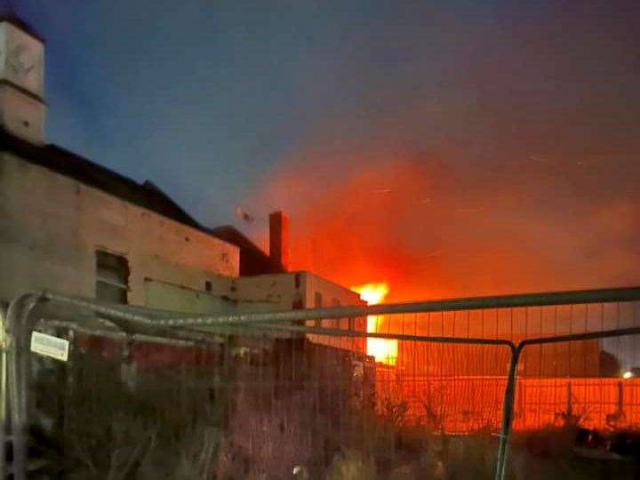 The former Kemsley Arms on fire. Picture: Judith Newing