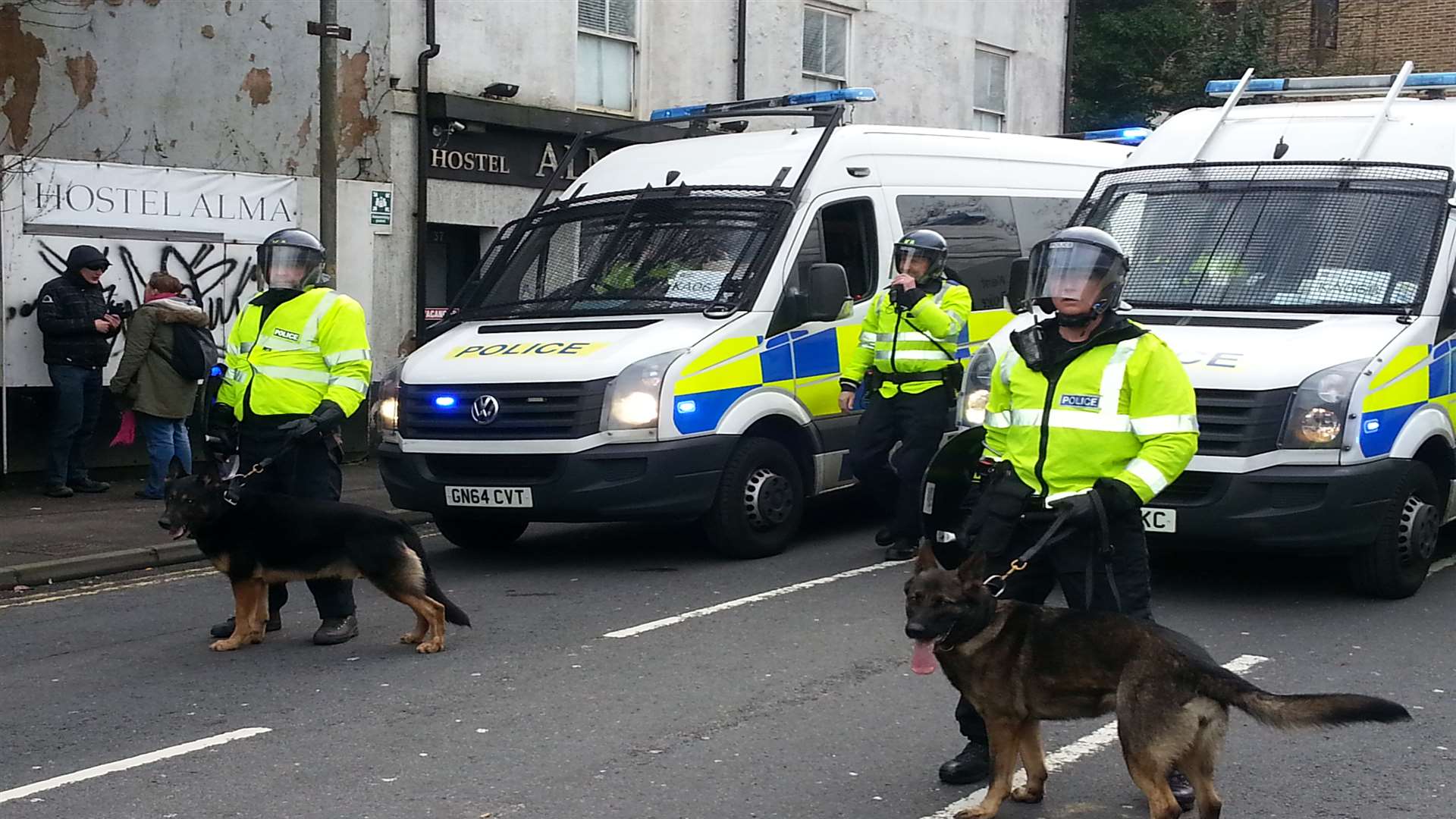 The Dover riot of January 30. Police brought in dogs as trouble escalated.