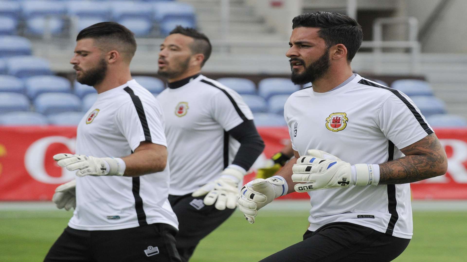 Deren Ibrahim training with the other Gibraltar goalkeepers Picture: Gibraltar FA/Ian Martinez