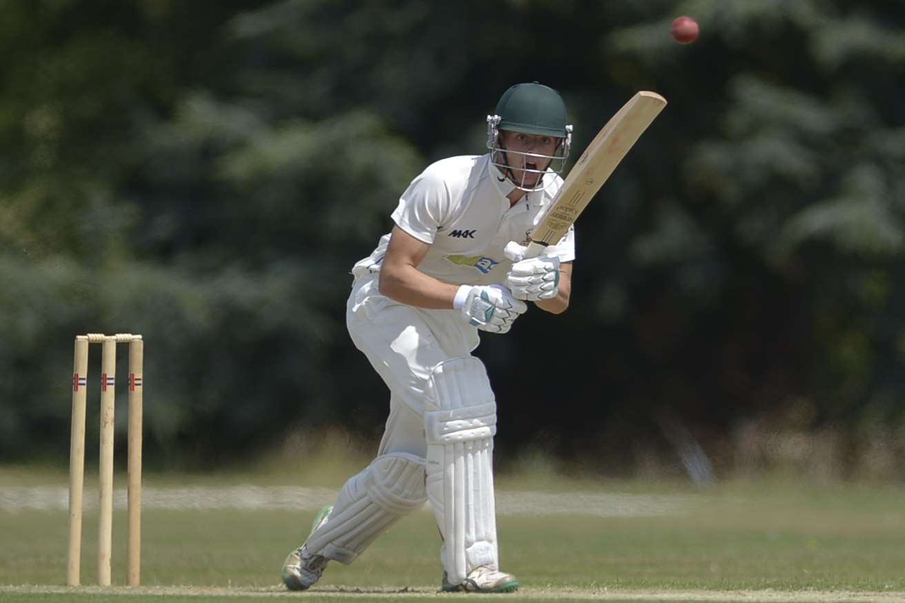 Jack Laraman made 20 for Hartley before falling to Kent youngster Hugh Bernard. Picture: Barry Goodwin.