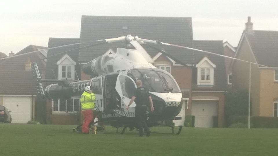 The Air Ambulance landing in Broomfield after Grahame Mitchell suffered a heart attack