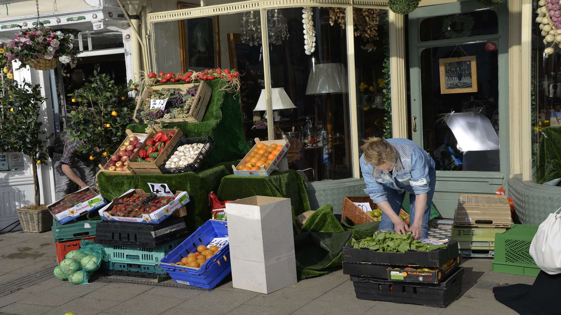 A fruit and veg shop prepped for filming