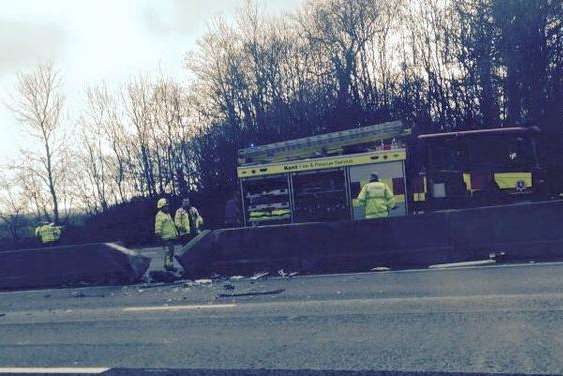 The damage is seen to the crash barrier. Picture: @Kent_999s