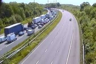 Tailbacks have built up on the M2 following the multi-vehicle crash earlier