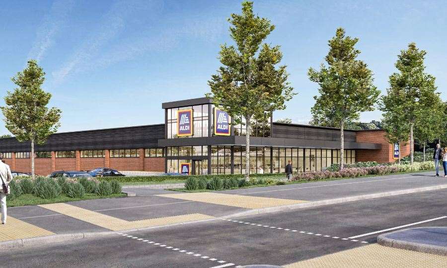 CGI of the planned Aldi store set to be built off the A28 in Kennington, Ashford. Pic: The Harris Partnership and Aldi Stores Ltd