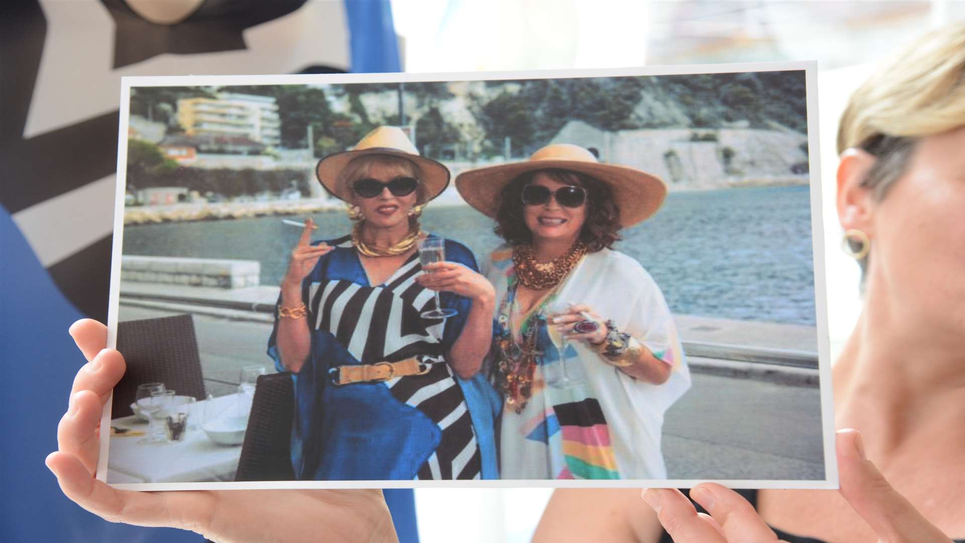 The picture of the Absolutely Fabulous duo wearing the kaftans is on display in Jean's shop