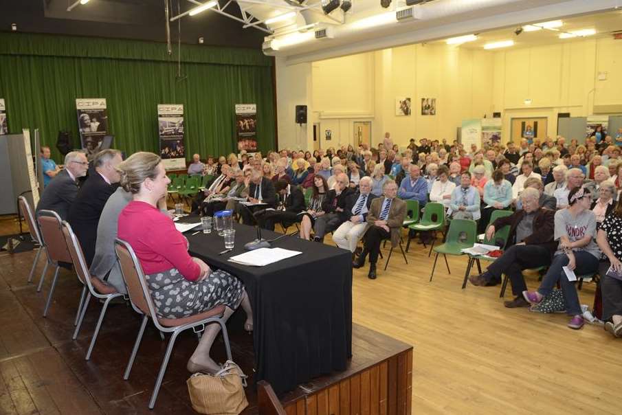 The packed hall for the meeting on the future of the Pilgrims Hospice in Canterbury held at Canterbury Academy on Friday evening.