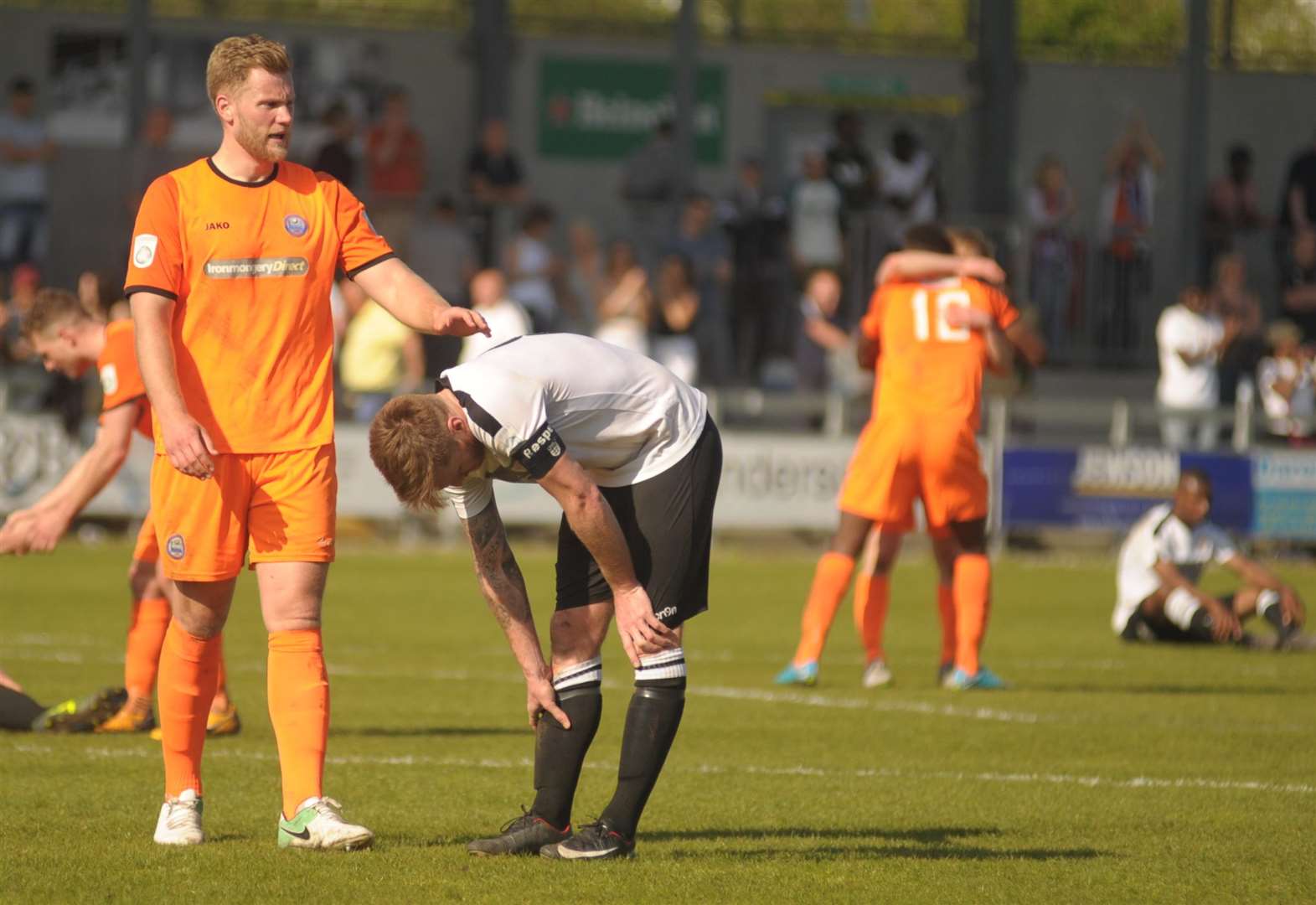 Elliot Bradbrook is consoled by his former team-mate Josh Hill Picture: Steve Crispe
