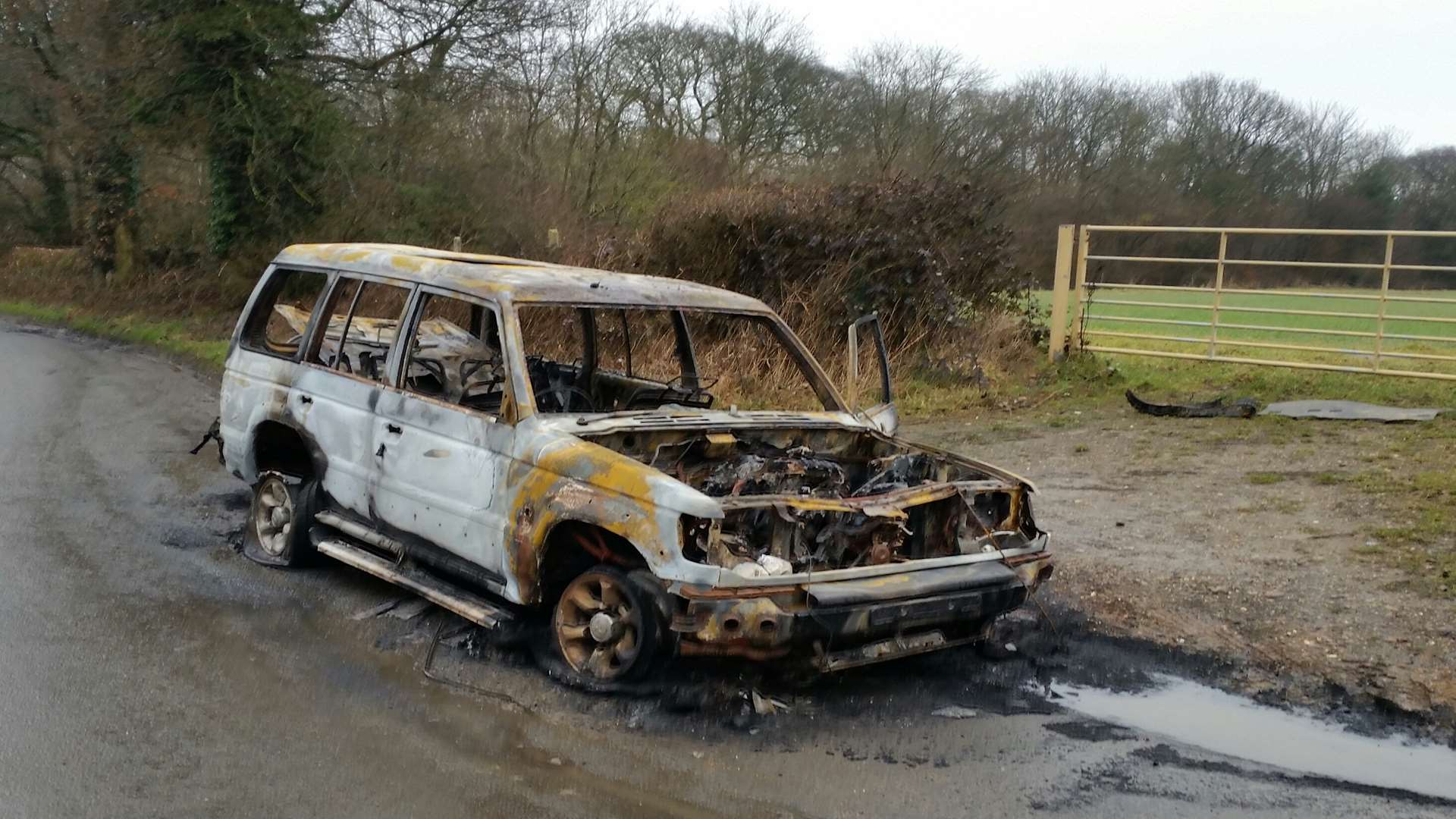 The burnt-out vehicle after the ram raid