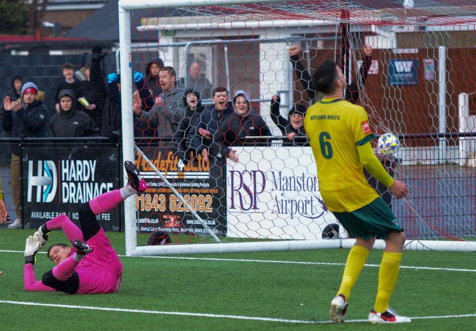 Another goal goes in during Ashford’s 4-0 defeat at Ramsgate. Picture: Stuart Watson