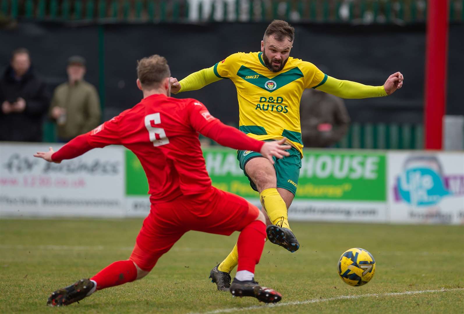 Gary Lockyer scores Ashford's equaliser in their 2-1 win at Beckenham on Saturday. Picture: Ian Scammell