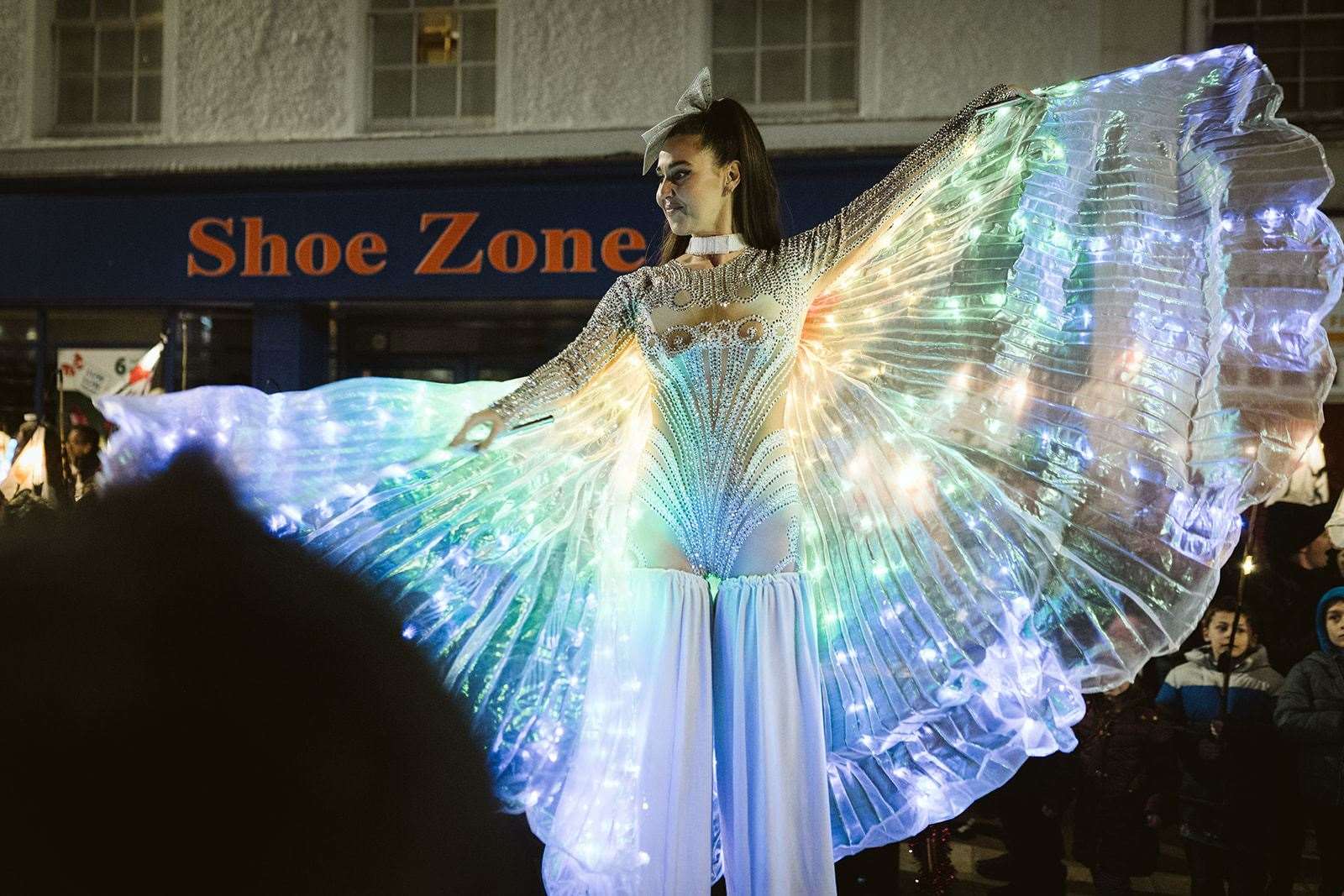 Fantasy themed stilt walkers performed in the town. Picture: Cohesion Plus
