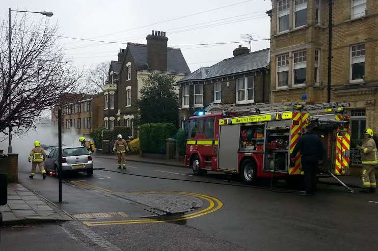 The road was closed while firefighters dealt with the blaze