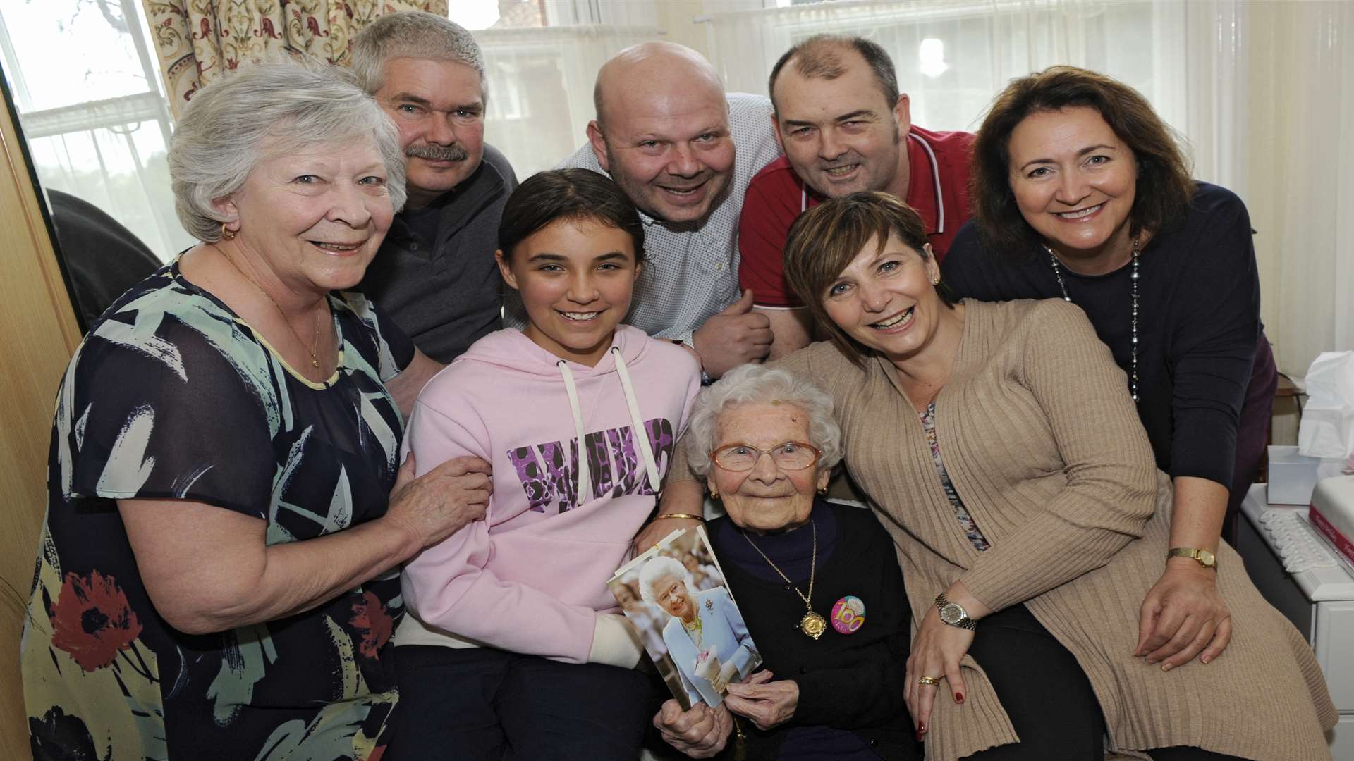 Doris Johnson with members of her family on her 100th birthday.