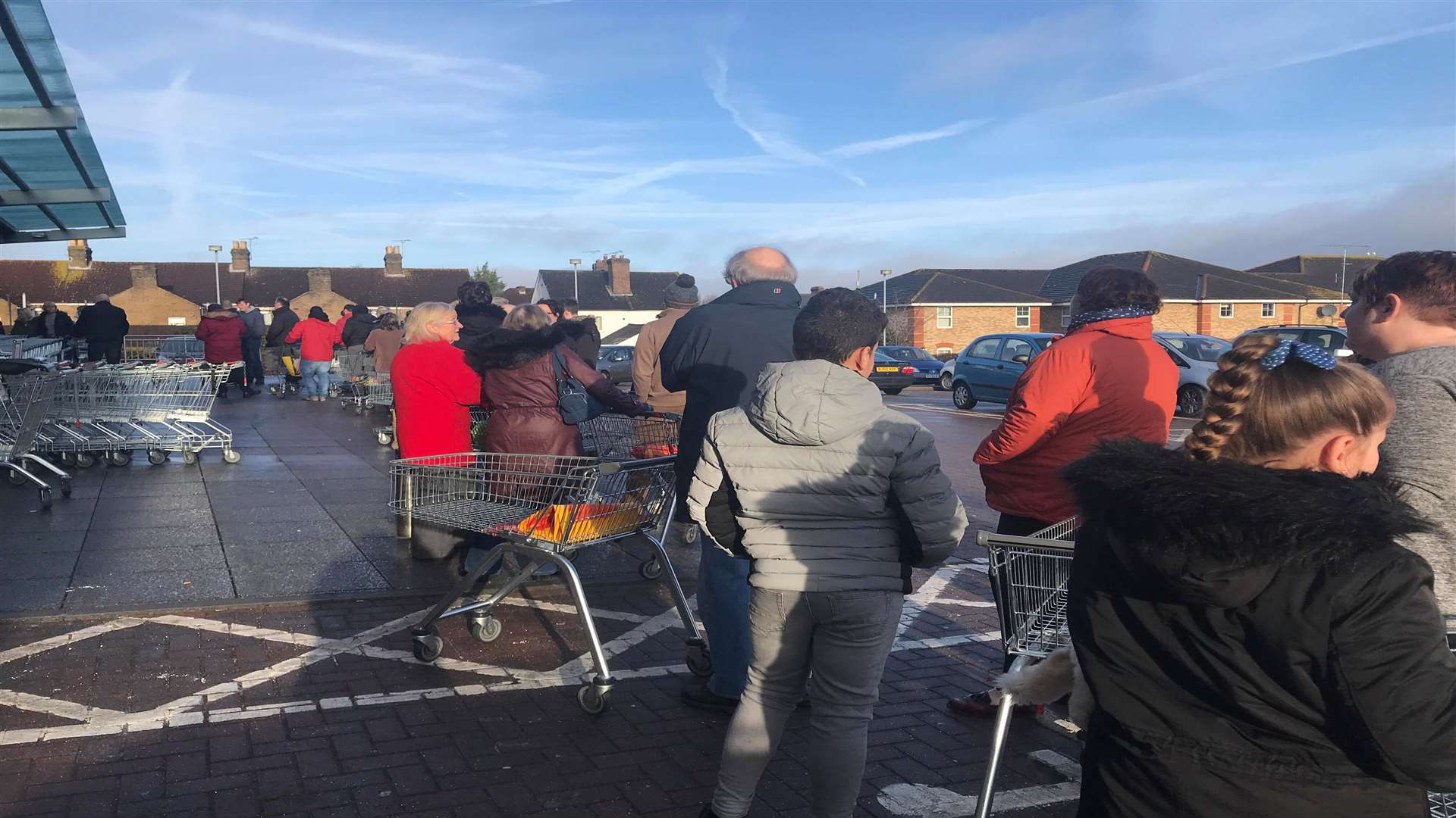 People queuing for water at Sittingbourne's Aldi store this morning. Picture: Amy Gambrill