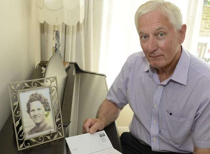 Tony Southgate, with the letter from his long lost half brother and a picture of their mother