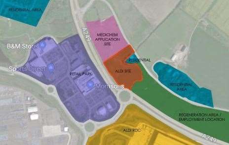 An aerial view showing where the proposed Aldi store in Queenborough would be located
