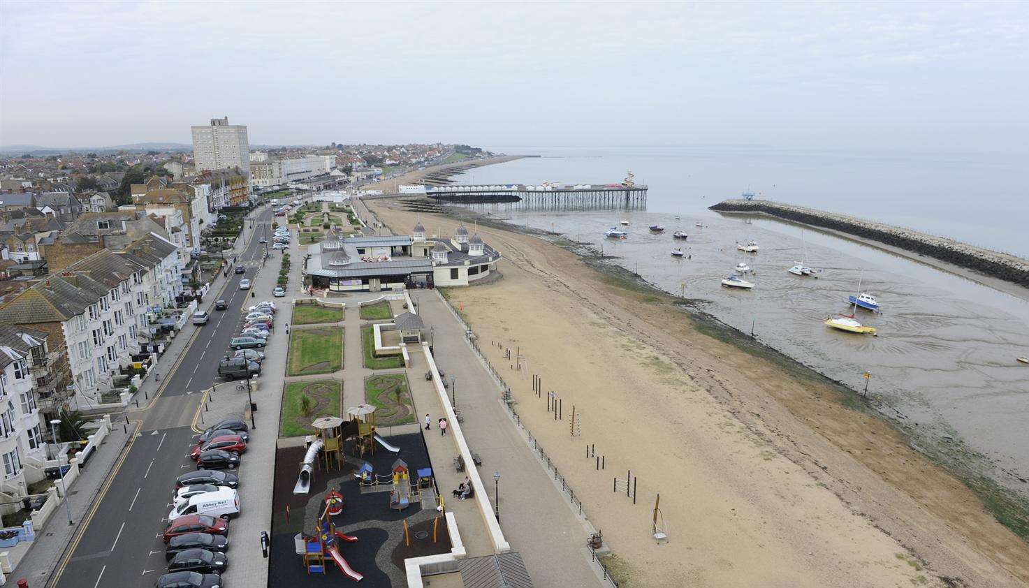 A rare shot of the seafront including the Central Bandstand, Pier, Neptunes Arm and out to Hampton