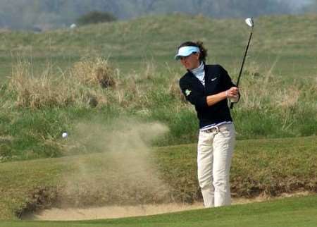 Helen Batt plays out of the bunker on her way to victory. Picture courtesy Corrine Chapman