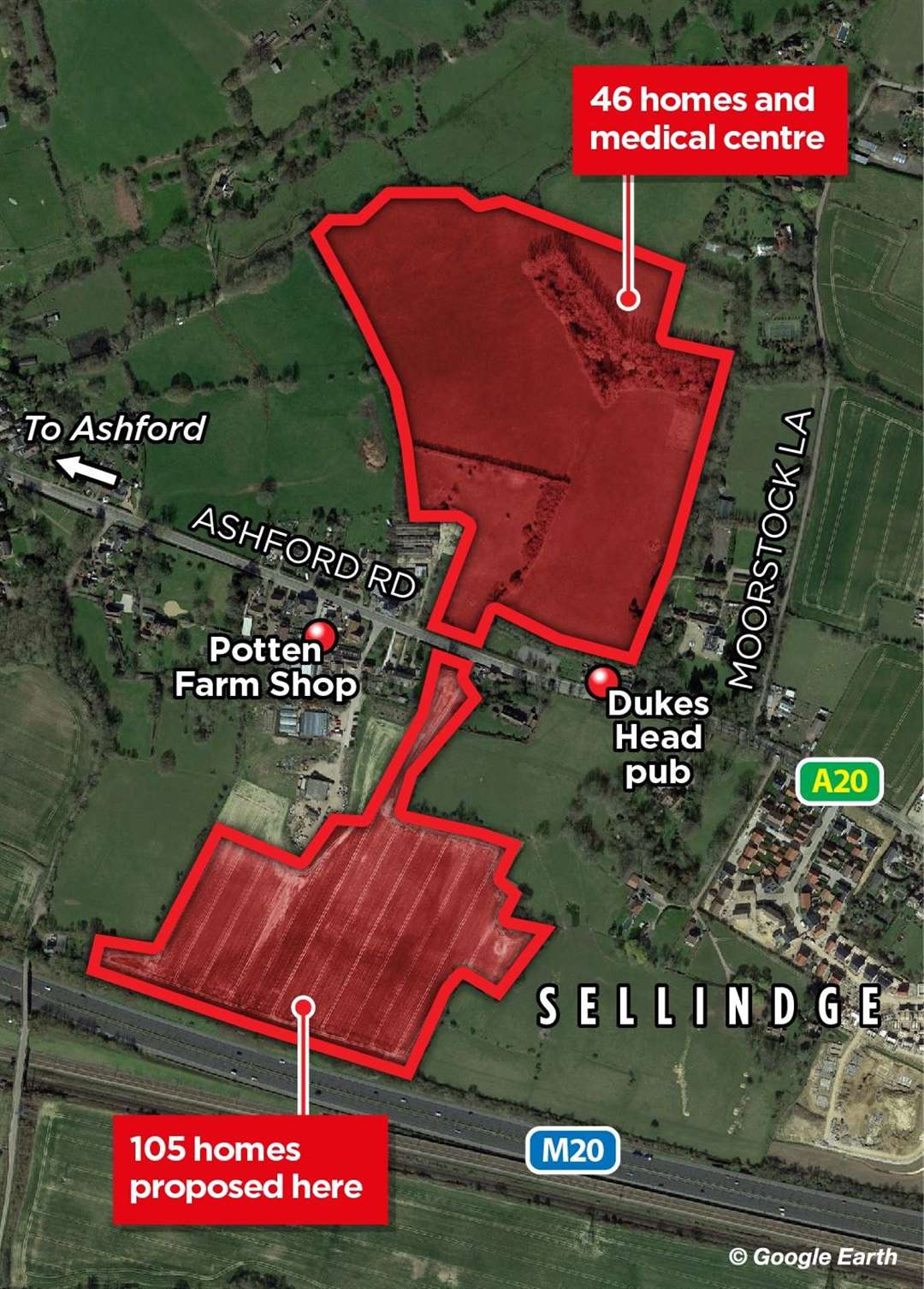 Two sites along the A20 are earmarked for development