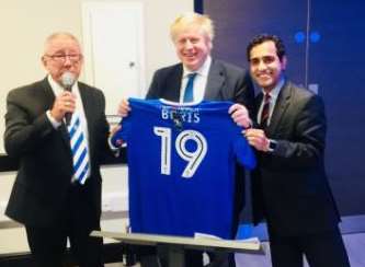 Chairman of the Gills, Paul Scally, Boris Johnson and Rehman Chishti at Avenue Tennis last night. Credit: @Rehman_Chishti