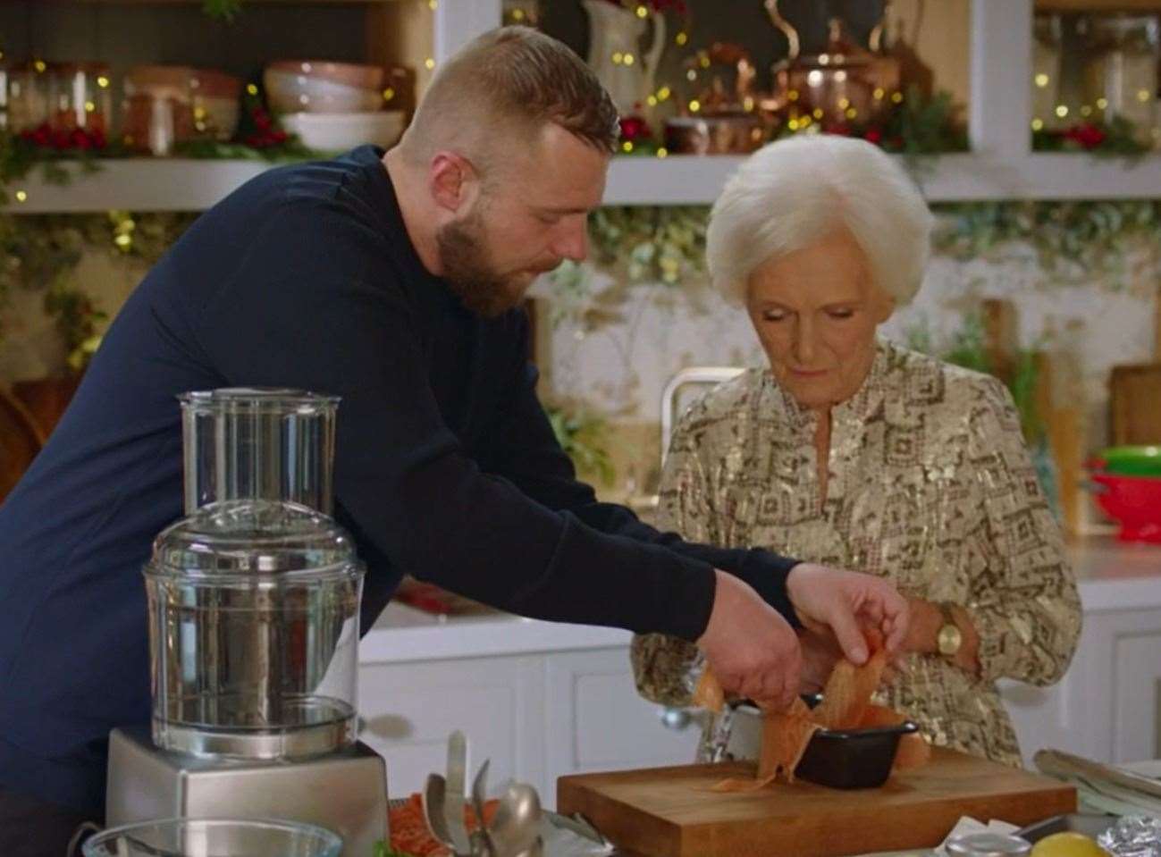Jack was taught how to make a salmon pate starter. Picture: BBC/Mary Berry's Festive Feasts