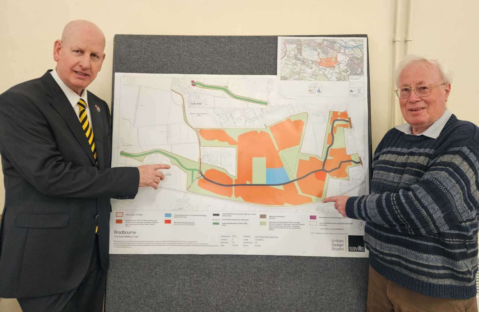 Cllrs Dave Naghi and David Thornewell at the public meeting to discuss plans from East Malling Research for 1300 homes at East Malling and Ditton