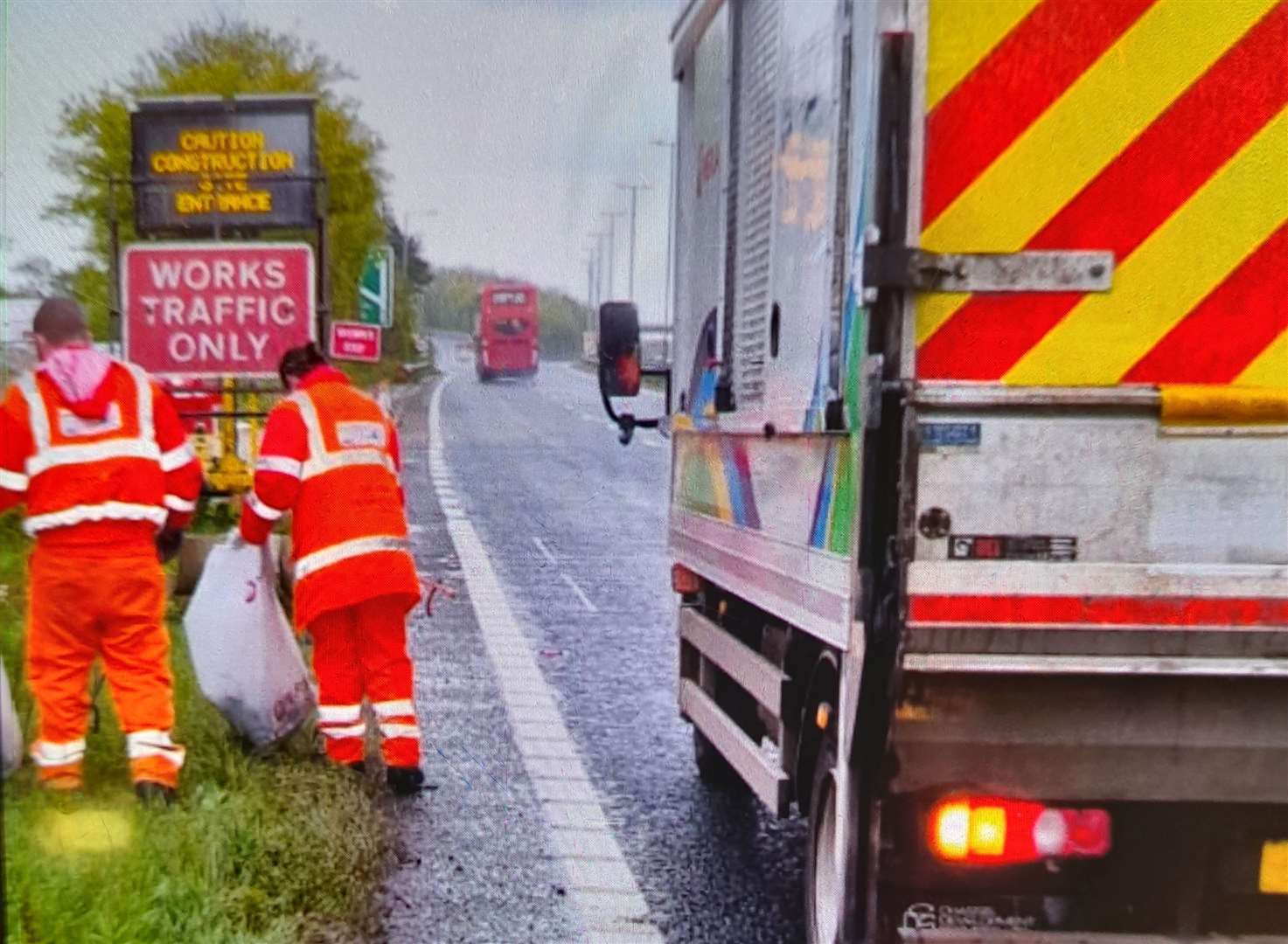 Work has been underway since last week to remove litter and debris from the side of the A2 between the Duke of York’s Roundabout and the Whitfield Roundabout. Picture: Dover District Council