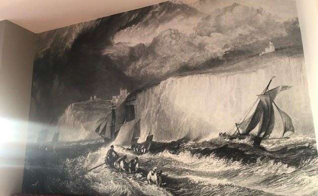 This black and white picture, in the bar to the left of the pub, shows a stormy night at sea just off the Dover coast