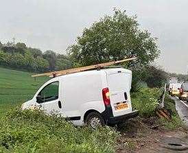 A van was left badly damaged by the collision on the A249 near Stockbury