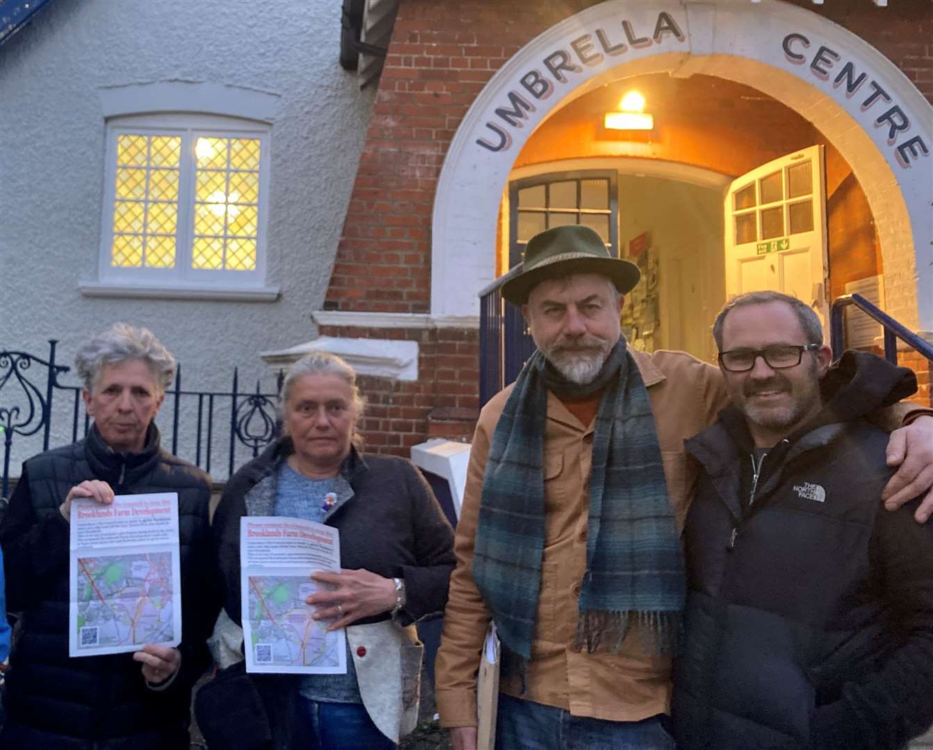 Objectors outside the Umbrella Centre in Whitstable after the meeting. Left to right: Moi Poulter, Emily Firmin, Justin Mitchell and Darrell Back