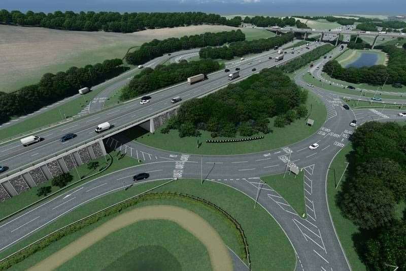 Artist's impression of how the M2/A249 junction at Stockbury roundabout will look when finished. Picture: National Highways