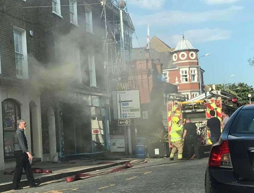 Firefighters are tackling a blaze at the Cuddles n Bubbles pet shop in Sheerness town centre. Picture: Jamie Norris