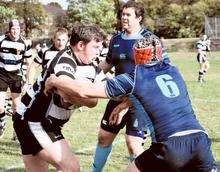 Gravesend captain Jamie Forsythe powers through during their impressive win over Chichester on Saturday