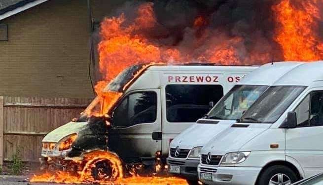 The van catches alight behind the Fox and Goose pub in Weavering Street, Weavering, Maidstone. Pictures: Robert Dyer