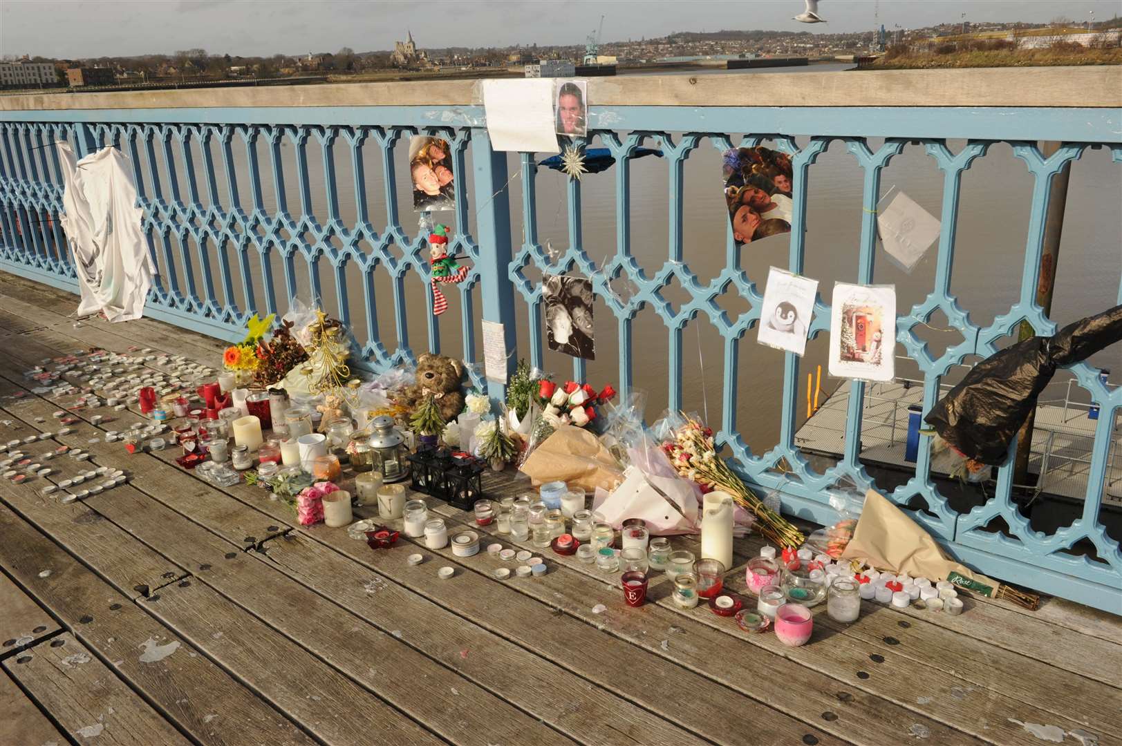 Flowers and candles were left at Sun Pier, Medway Street, Chatham after Ben went missing