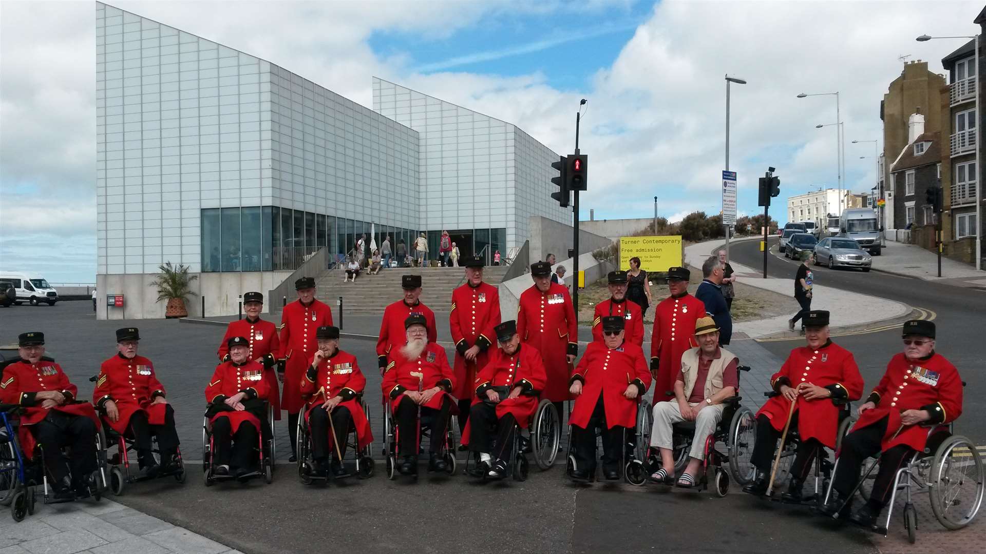 The Chelsea Pensioners in front of Margate's Turner Contemporary