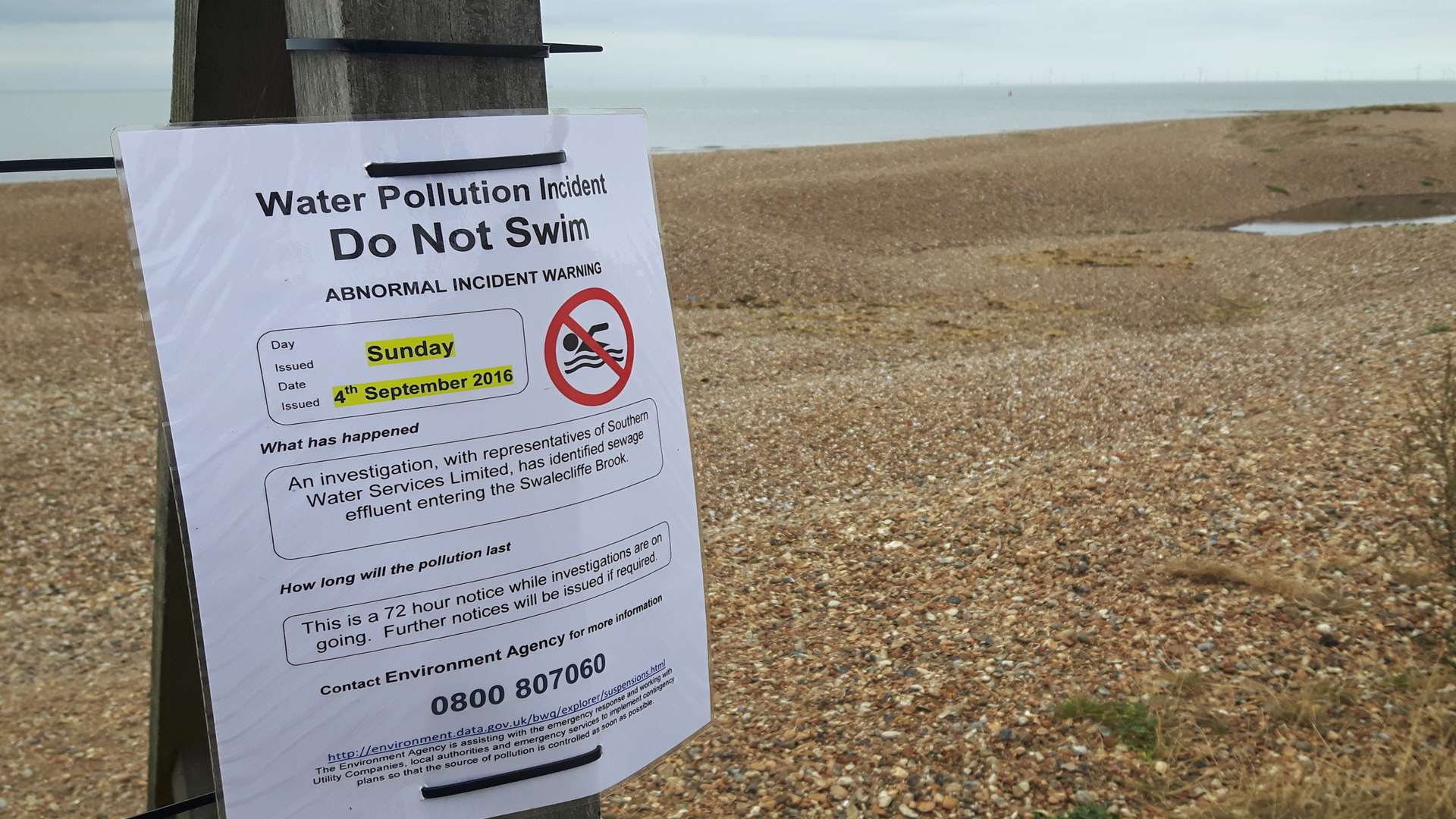 Signs have been put up warning of sewage